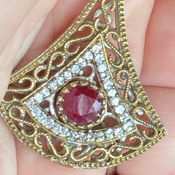 Large Turkish Ruby & Diamond Pendant. Vintage. - Picture 4 of 13